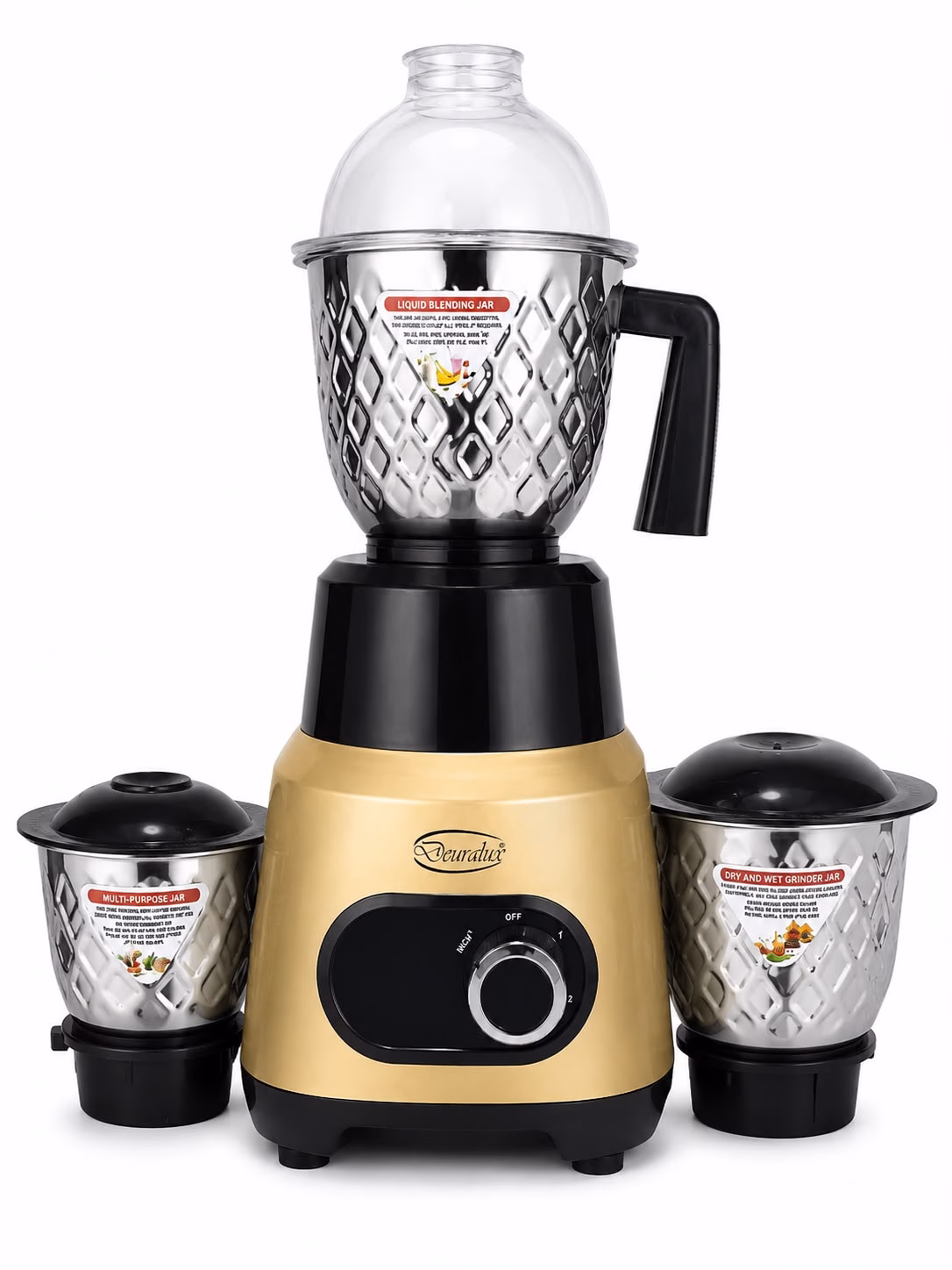 Deuralux Platinum 750W Mixer Grinder with 3 Stainless Steel Jars